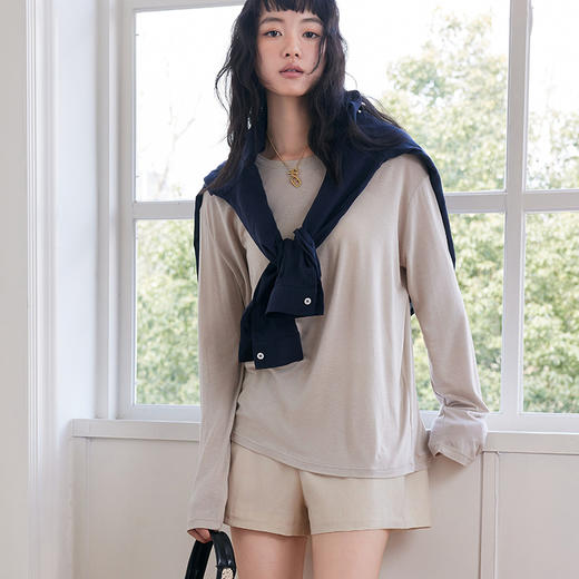 【面料天花板】2025春夏天丝醋酸莱赛尔打底衫女内搭圆领罩衫宽松绵羊毛长袖上衣 拍2件自动改价 商品图2