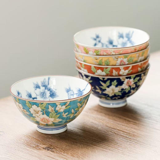 日本遊器物美浓烧山茶花碗5件装 商品图1