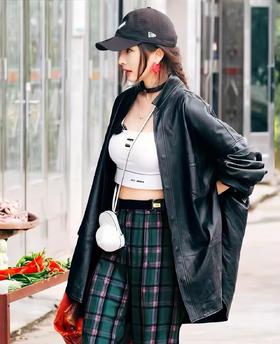 杨幂同款衬衫式一手长显瘦绵羊皮衬衫外套皮夹克