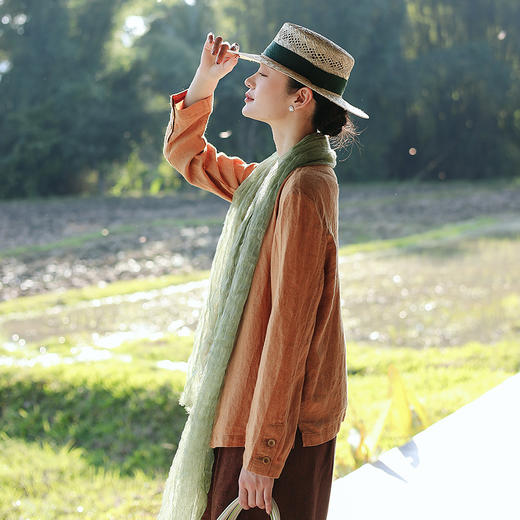 绽放旅行女装684朵/100%亚麻经典翻领样式宽松轻柔透气文艺西装 商品图4