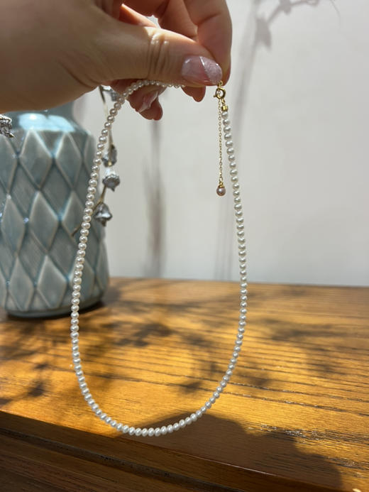 423-5 炒鸡适合春夏 3-3.5mm无核淡水baby珠项链 炒鸡仙女锁骨链 近正圆强光微微瑕 商品图13