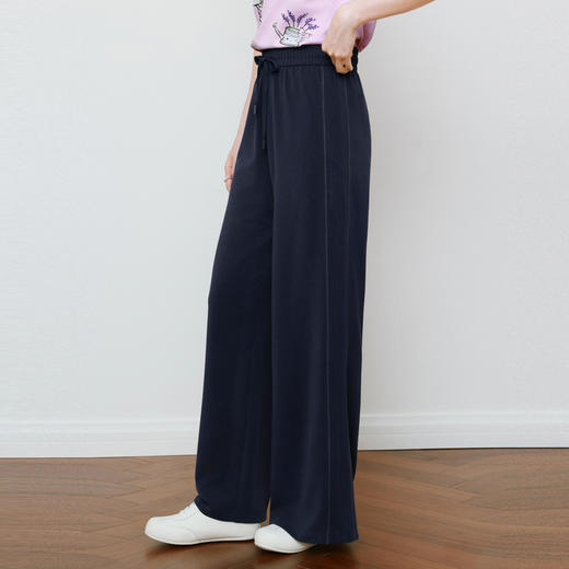 【严选】诗凡黎藏青针织休闲裤2025年春新款百搭垂感高腰显瘦直筒运动长裤7G3150311 商品图2