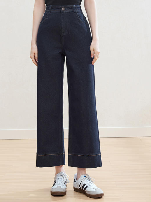 【百图lulu定制】【现货】【深蓝九分裤】宽松 阔腿 棉涤混纺 不易皱 九分牛仔裤 商品图0