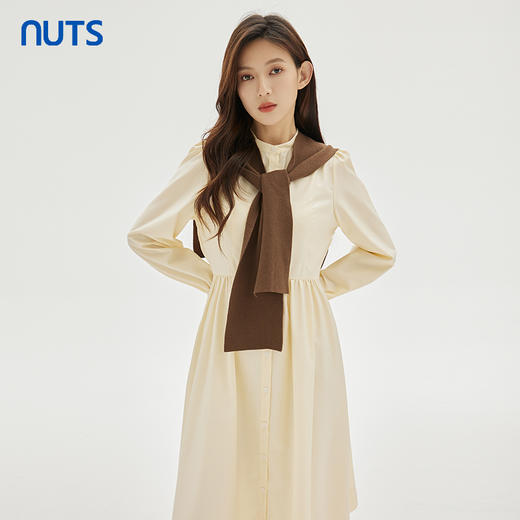 NUTS春秋新品纯色时尚温柔气质圆领长袖连衣裙333101166 商品图0