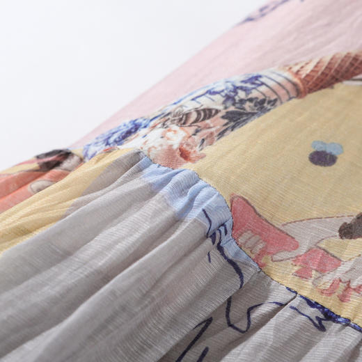 谜底连衣裙短袖女2025夏新品复古风度假印花宽松A型长裙252ML0697 商品图3