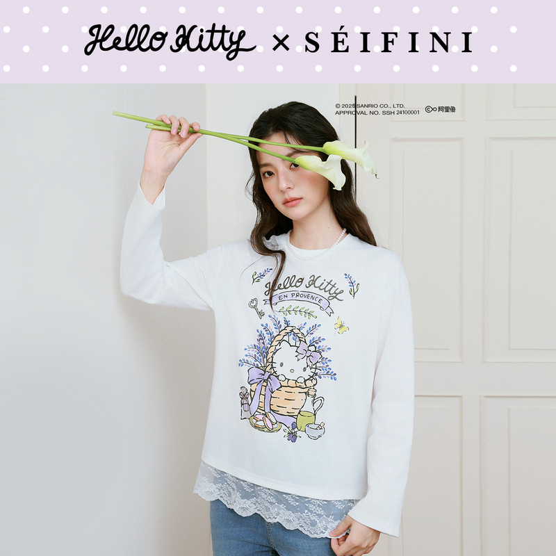【积分换购不退货】【严选】【HelloKitty合作系列】诗凡黎蕾丝拼接T恤25春新款宽松上衣女7G3100591