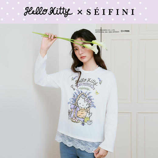 【积分换购不退货】【严选】【HelloKitty合作系列】诗凡黎蕾丝拼接T恤25春新款宽松上衣女7G3100591 商品图0