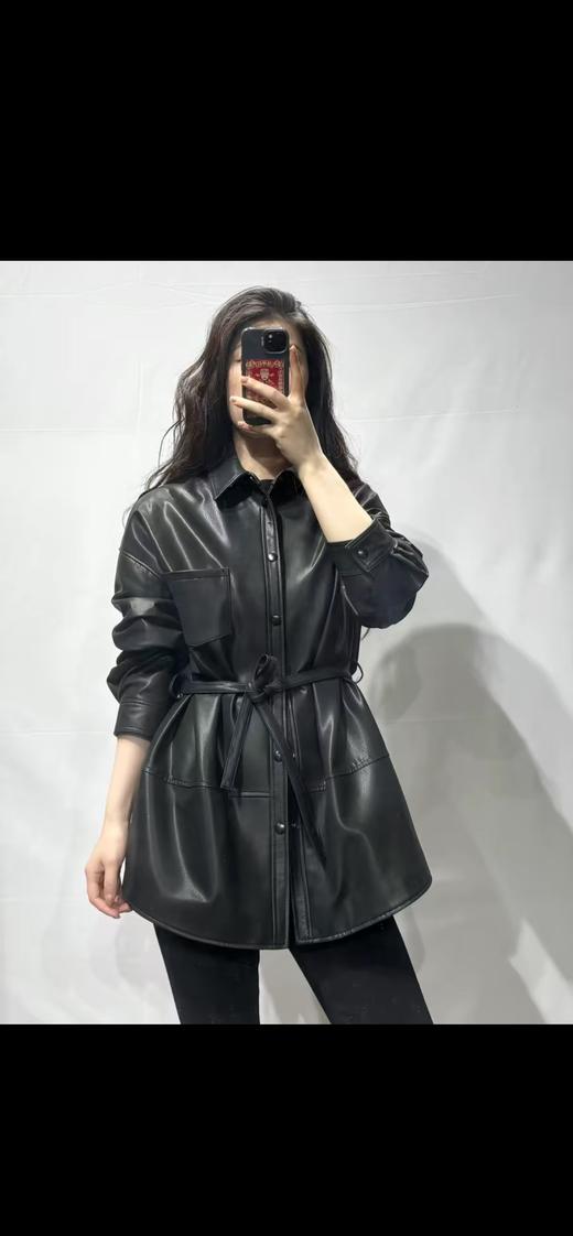 杨幂同款衬衫式一手长显瘦绵羊皮衬衫外套皮夹克 商品图13