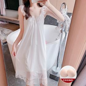【自带胸垫！可拆卸设计】吊带睡裙女夏季薄款性感公主宫廷风带胸垫大码孕妇宽松冰丝睡衣家居服女。ry