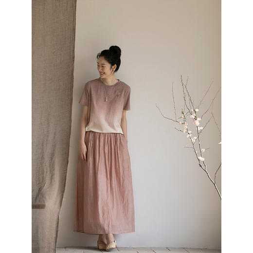 牧衣游原创 手工刺绣吊染棉质T恤夏季新品设计感文艺短袖 云泥边 商品图2