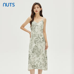 NUTS春秋新品V领时尚优雅修身气质碎花吊带连衣裙333101206