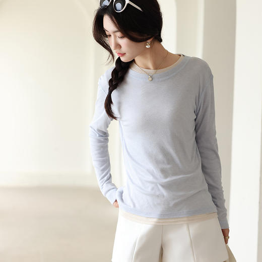【天丝醋酸系列】春夏醋酸天丝莱赛尔打底衫 圆领罩衫防晒衣 长袖T恤微透外穿针织衫  商品图4