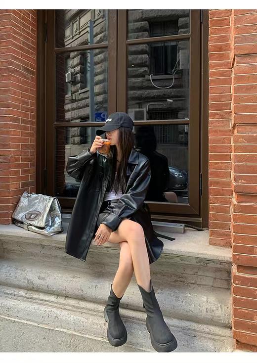 杨幂同款衬衫式一手长显瘦绵羊皮衬衫外套皮夹克 商品图8