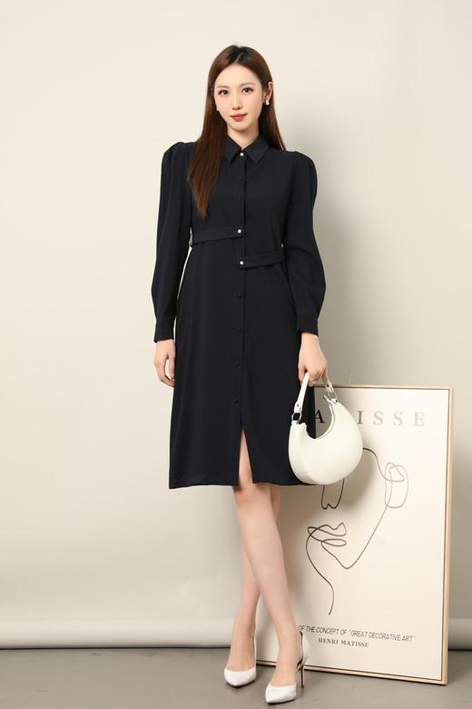 Le Malene 藏蓝色简约大气衬衫连衣裙 17762 商品图0