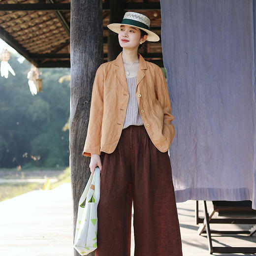 绽放旅行女装684朵/100%亚麻经典翻领样式宽松轻柔透气文艺西装 商品图1
