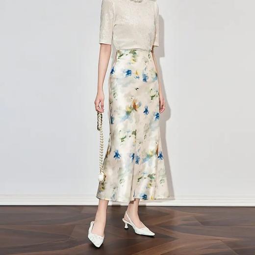 【高货wl】全新升级【铂金会员257/天猫339/差价82】(12930) 洛诗琳高级感垂感印花醋酸缎高腰显瘦时尚优雅女半身裙 商品图0