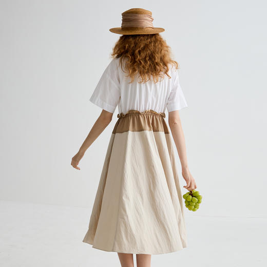 谜底连衣裙短袖2025夏季新品通勤撞色抽绳合身X型中长裙252ML0513 商品图2