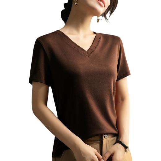 百媚生 短袖T恤女桑蚕丝V领夏季莱赛尔天丝凉感打底衫上衣R6805 商品图4