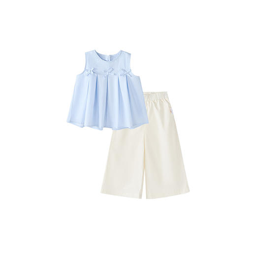 笛莎Deesha 童装女童套装2025夏新款女童优雅立体蝴蝶结装饰阔腿裤套装 商品图4