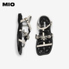 MIO米奥女鞋法式蝴蝶结T字带罗马鞋珍珠平底方头凉鞋M253131940 商品缩略图3