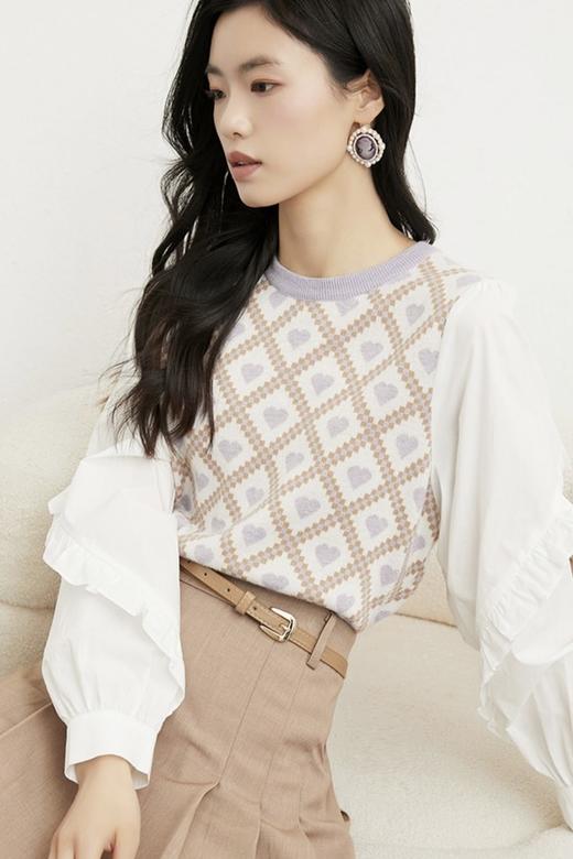 ANSUABEL 提花针织衬衫拼接上衣 17803 商品图1