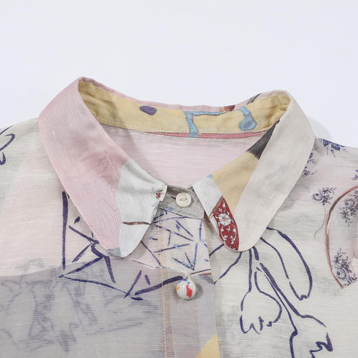 谜底衬衫七分袖女2025夏新品复古风通勤合身H型中长衬衣252MC0552 商品图2