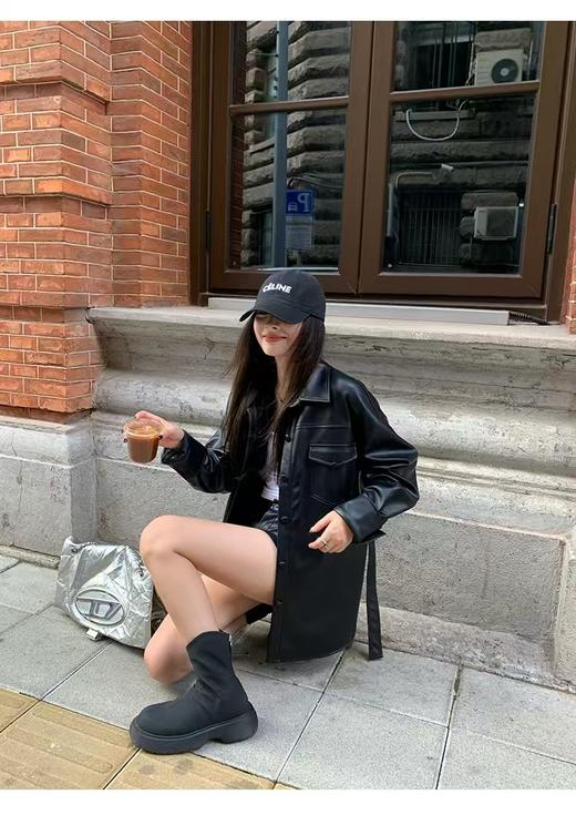 杨幂同款衬衫式一手长显瘦绵羊皮衬衫外套皮夹克 商品图9