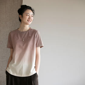 牧衣游原创 手工刺绣吊染棉质T恤夏季新品设计感文艺短袖 云泥边