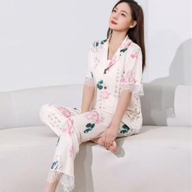 【国风花开富贵家居服四件套】2025新款冰丝印花家居服四件套女可外穿