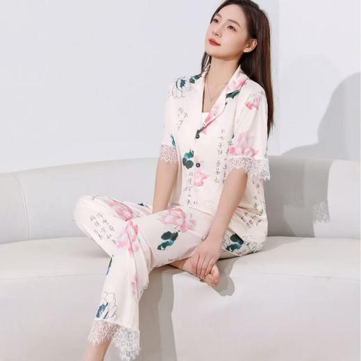 【国风花开富贵家居服四件套】2025新款冰丝印花家居服四件套女可外穿 商品图0