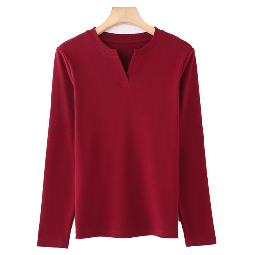 百媚生 棉质V领长袖T恤打底气质上衣6611 商品图4