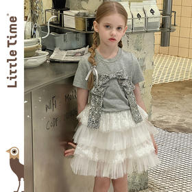 Littletime女童套装夏装2025新款儿童短袖T恤亮片蝴蝶结上衣套装