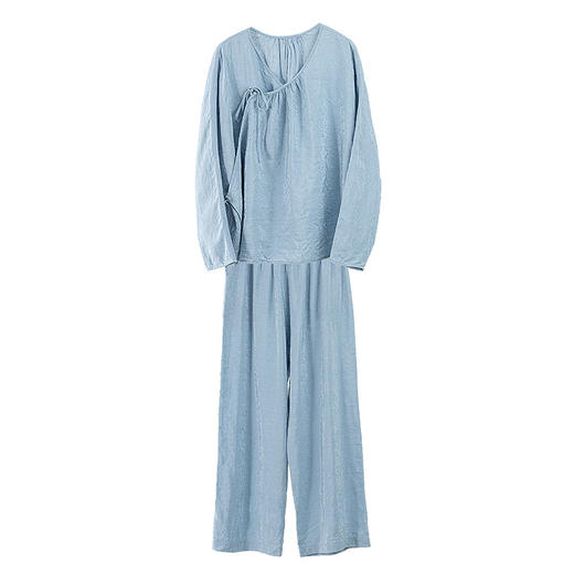 绽放215-216朵/天丝亚麻复古浅蓝搭配提花纹理经典新中式百搭套装 商品图4