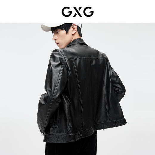 GXG男装 经典翻领皮衣短款百搭时尚休闲明线设计  春季热卖 商品图2
