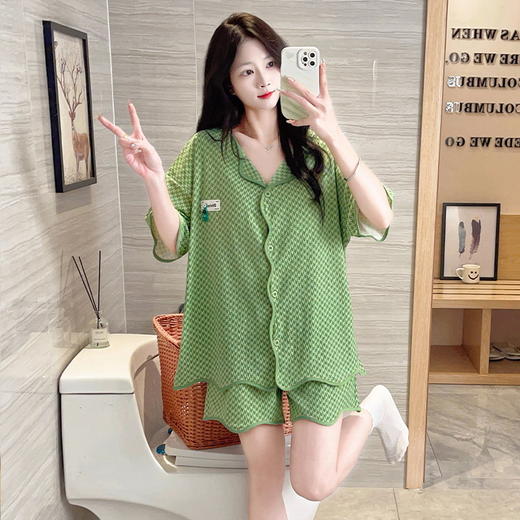 【内置杯垫不尴尬】自带胸垫睡衣女短袖短裤夏季免穿文胸少女可爱夏款卡通开衫家居服。ry 商品图13
