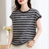 雀说条纹短袖t恤女女装小众设计感上衣宽松显瘦半袖体恤AL20061 商品缩略图1