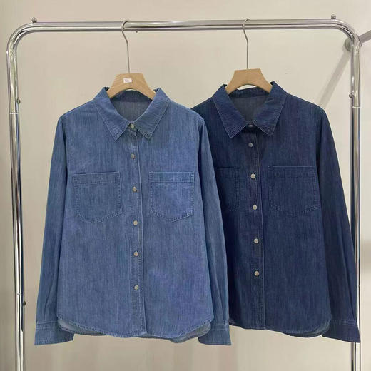 25春季新款韩版复古牛仔蓝衬衫纯棉ins通勤简约百搭长袖衬衣！ 商品图4