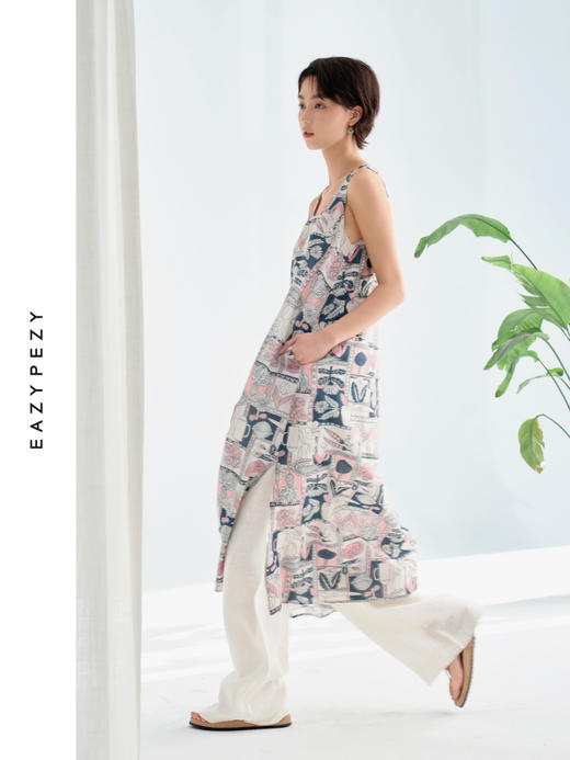 巴塞罗那的夏天丝棉印花双层连衣裙 商品图1