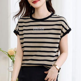 雀说条纹短袖t恤女女装小众设计感上衣宽松显瘦半袖体恤AL20061