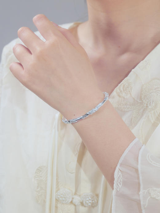 【999足银】卡蒂罗/KADER 国色芳华 繁花似锦两世欢手镯 好运莲莲新中式轻奢小众开口可调节古风素圈镯子 本命年蛇年 商品图5