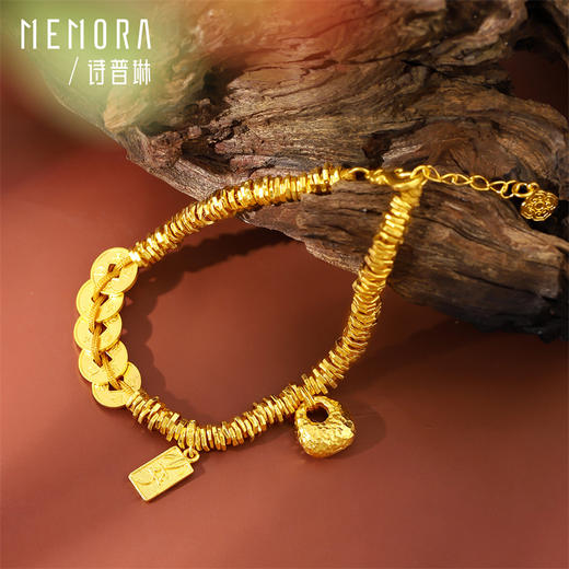 【热卖臻品】黄金盘缠五帝钱手链 足金五帝币福袋手串【按克计价黄金1】MEMORA诗普琳GB301101 商品图3