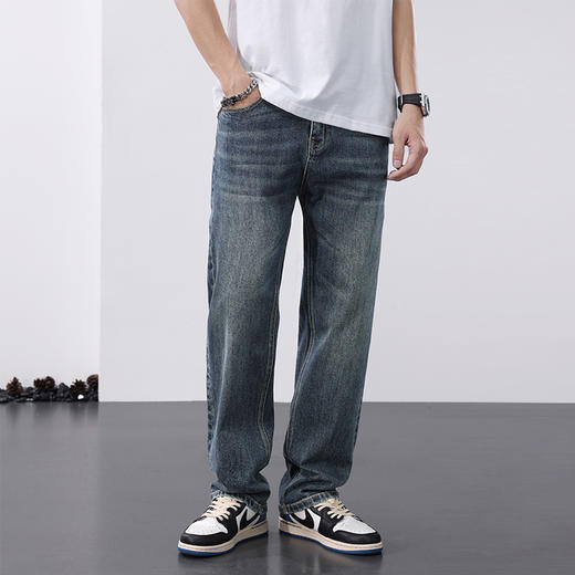 圣得西长裤男款2025年新款休闲阔腿宽松直筒青年美式街头牛仔裤男2552915163 商品图2
