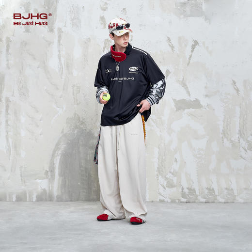 BJHG不计后果凉感休闲裤子男款春夏复古垂坠感慵懒宽松透气长裤女 商品图3