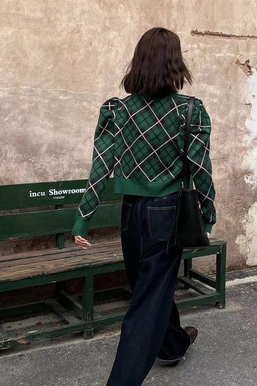 LNNNS 绿色格纹背心开衫两件套 17812 商品图2