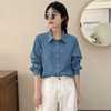 25春季新款韩版复古牛仔蓝衬衫纯棉ins通勤简约百搭长袖衬衣！ 商品缩略图5