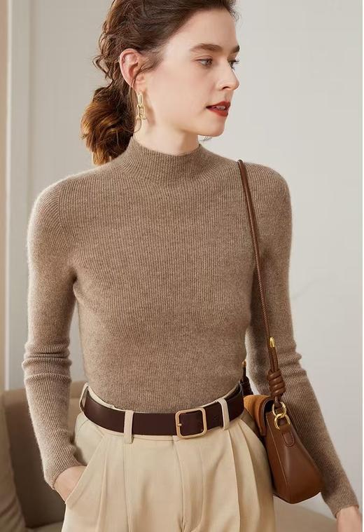 女士无缝一体蚕丝羊毛半高领毛衣清仓 商品图11