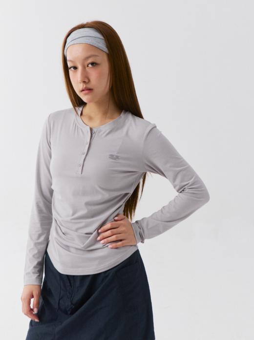 CryingCenter 凉感天丝莫代尔亨利领亲肤感收腰褶皱抽褶贴身长袖 商品图4