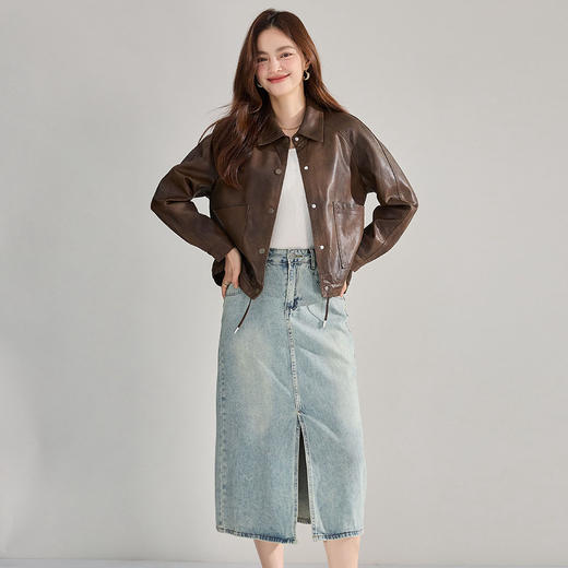 25春新款pu皮衣翻领复古外套女流行短款抽绳港风夹克上衣！ 商品图2