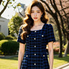 奢姿大码女装2025新款夏季胖妹妹法式收腰复古格子通勤气质连衣裙9952853136 商品缩略图2