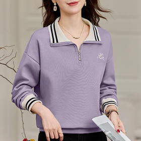 雀说翻领卫衣女新款时尚洋气女装宽松半拉链上衣外套AL10012